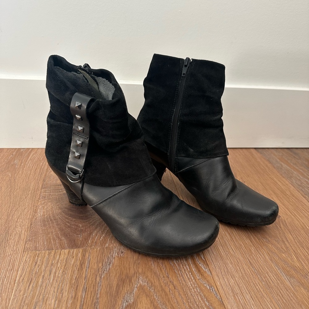 Black Heeled Boots with Studded Strap